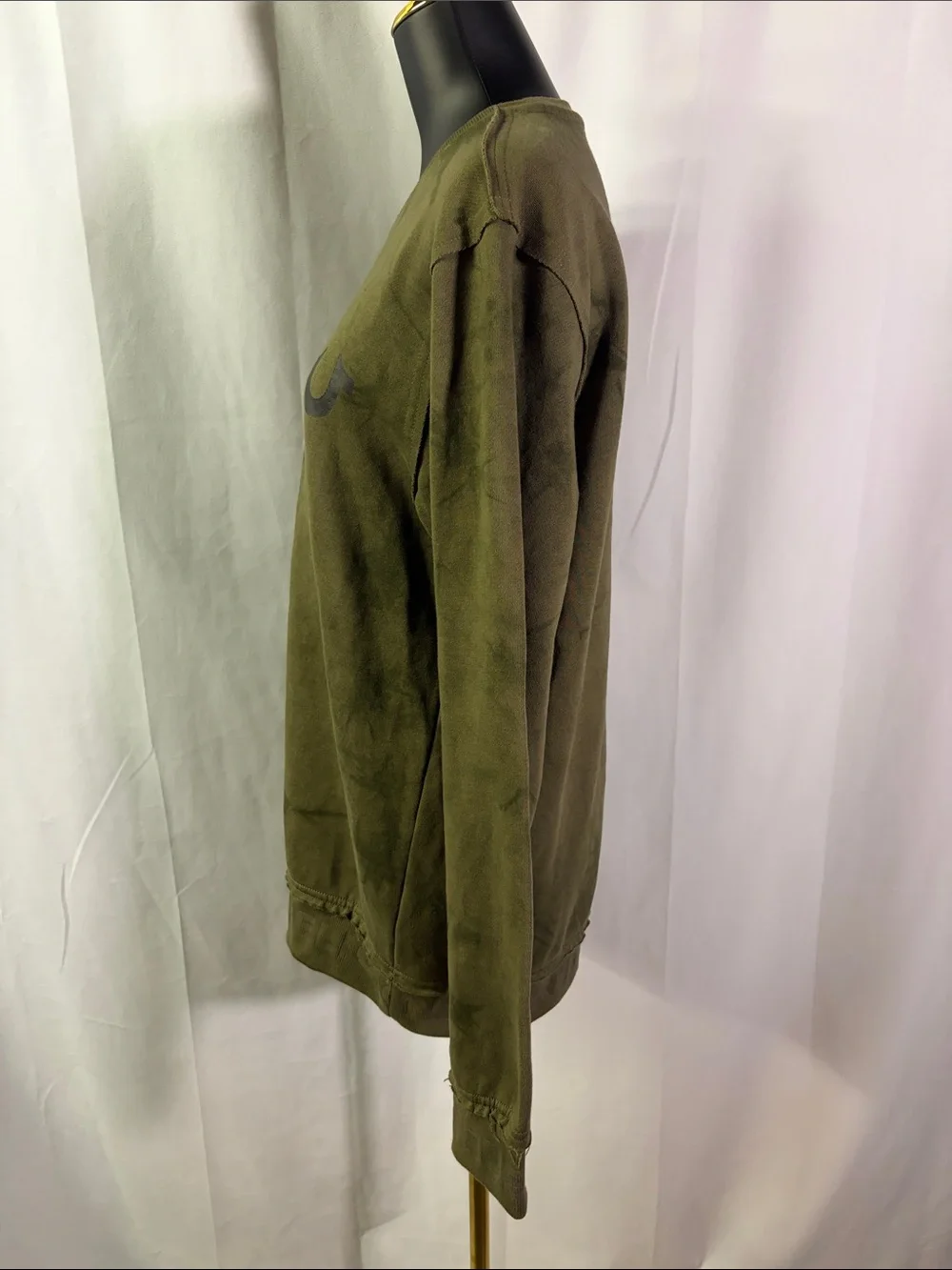 True Religion Camo Green Tie Die Debossed Rib Pullover Crewneck Sweatshirt